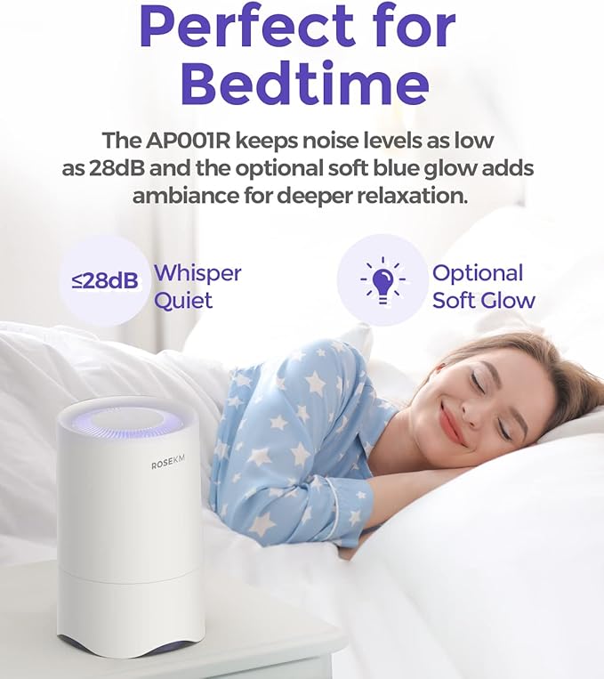 Rosekm Small Air Purifier for Home Bedroom, Personal Desk Mini Air Purifier, Room Hepa Air Purifier Fresheners Cleaner for Dorm, Pets, Smoke, Desktop, Office (2 Pack)