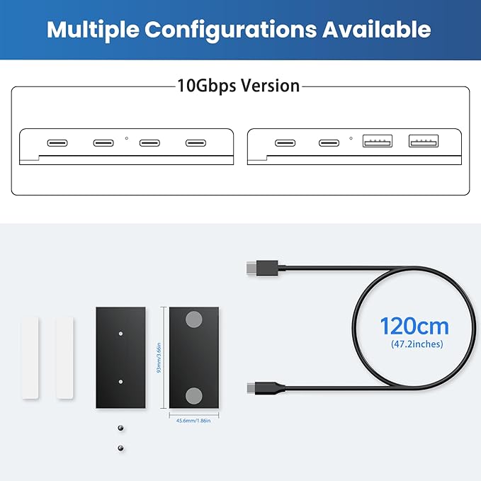 EJAY 4-Port Magnetic USB 3.0 Hub, 5Gbps High-Speed Data Transfer, Includes 2 Packs Sliding Rail, Screws & Sticky Pads for MacBook Laptop PC