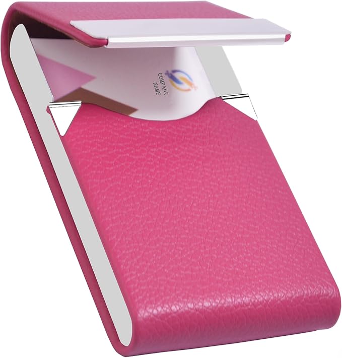 Business Card Holder with Ultra Slim Design,Business Card Case with Premium PU Leather, Suit Pocket Metal Card Holder for Women/Men,Professional Name Card Holder with Magnetic Shut(Rose Red)