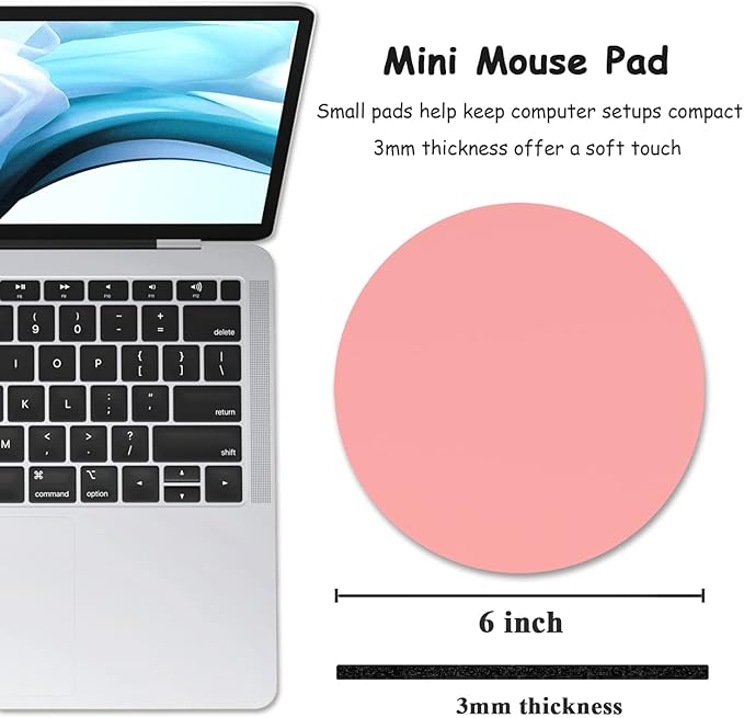 Dapesuom Small Mouse Pad, 6 x 6 Inch Thick Rubber Premium-Textured Non-Slip Portable & Washable Round Mini Mouse Mat for Women Men Wireless Laptops Keyboard Tray Gaming Work Computer Travel, Rose Pink