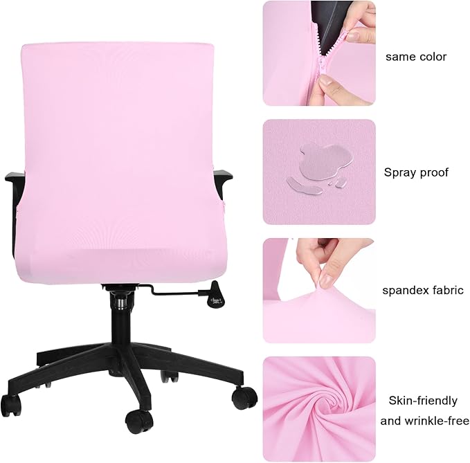 Tallew Office Chair Cover Stretchable Computer Universal Chair Seat Covers Removable Desk Chairs Slipcovers Washable Office Cushion Backrest for Rotating(Pink)