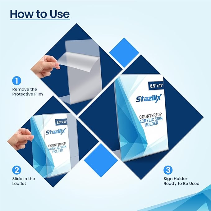 50 Pack Acrylic Sign Holder 8.5x11, Standing L-Shape Vertical Menu Holder Stand, Flyer Display Stand, Table Paper Holder, Plastic Sign Display Stand for Restaurants, Store, Office