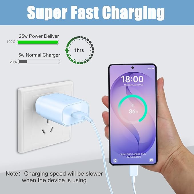 25W Super Fast Charging Cord Type C Block &10Ft USB C Android Phone Charger Cable for Samsung Galaxy S26/S25/S24/S24 Ultra/S24 Plus/S23 Ultra/S23/S23+/S22/S22 Ultra/S22+/S21Ultra/S20 Ultra/Note 20/10