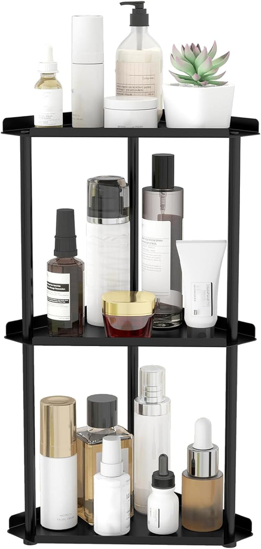 Jesginboo 3 Tier Bathroom Counter Organizer, Vanity Organizer Corner Shelf, Skincare, Makeup Countertop Organizers, Kitchen, Bathroom Counter Storage, Black