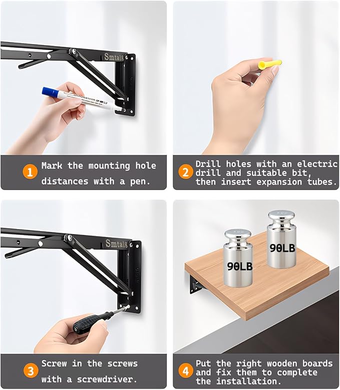 Folding Shelf Brackets，Detachable Folding Bracket，2 Pack Heavy Duty Wall Mounted Folding Brackets， DIY L Detachable Folding Bracket for Workbench Folding Table Hinge (16 Inch)