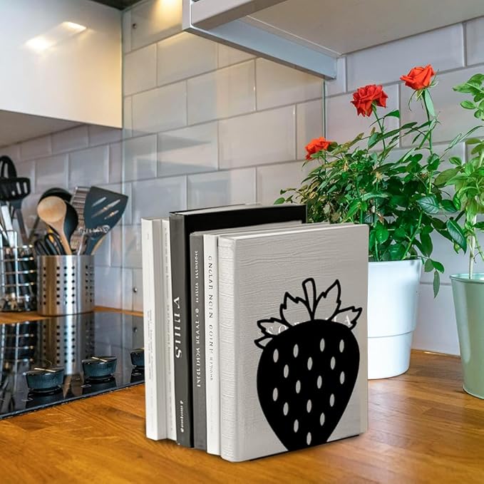 Peacoblue Metal Bookends for Shelves, Modern Decorative Heavy Duty Study Book Support Stoppers for Office, Desk, Shelf, Room 5.3"x4.3"x6.1" Cast Iron Simple Tall Bookends, 1 Pair (Strawberry)