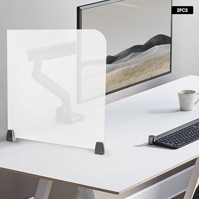 Desk Divider,2 PCS Desk Privacy Panel and Privacy Shields Frosted Acrylic Clamp-on Desk Partition for Office,School,Reception,23" x 22"