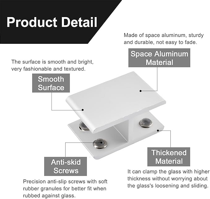 INCREWAY 4 Pack Adjustable Aluminum Alloy Glass Shelf Support Bracket, Double Side Clamp Holder for 15-20mm Thickness, 180 Degrees