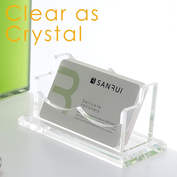 SANRUI Acrylic Business Card Holder for Desk, Horizontal Business Card Display Stand, Clear Business Card Holder Stand, Fits 50~60 Business Cards（Patent No.:US D1,000,519 S）