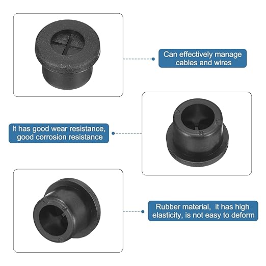 uxcell 6 Pcs Cable Cord Grommet, 1/2 Inch (12mm) Desk Grommet Flexible Rubber Grommets Wire Hole Cover Pass Through for Office Computer Desk Wire Organizer, Black