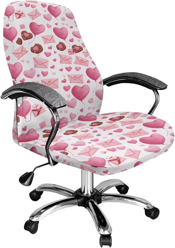 Talayituse Heart Chocolate Letter Print Office Chair Covers, Stretch Computer Chair Cover Universal Boss Chairs Covers Modern Simplism Style High Back Chairs Slipcover Valentine's Day Decor, Small