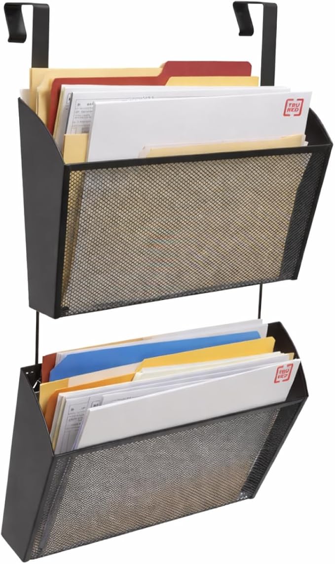 TRU RED Mesh Letter Wall File, 1‑Pocket Hanging Organizer, Black, 2‑Pack – Wall‑Mounted Office, Door & Cubicle File Holder