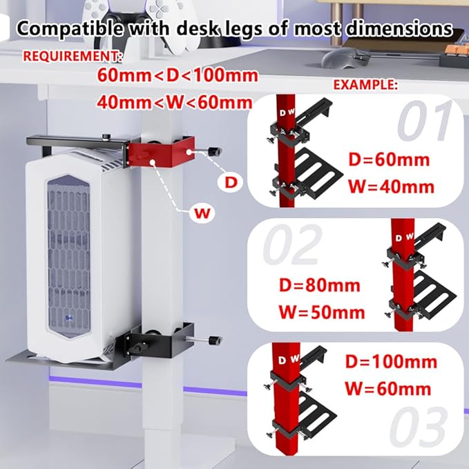 Under Desk PC Mount，No-Drill PC Holder for Standing Desk，Width Adjustable Under Desk Computer Mount with Extra Protective Arms，Holds Up to 44lbs with Anti-Slip Mat Design for Home and Office
