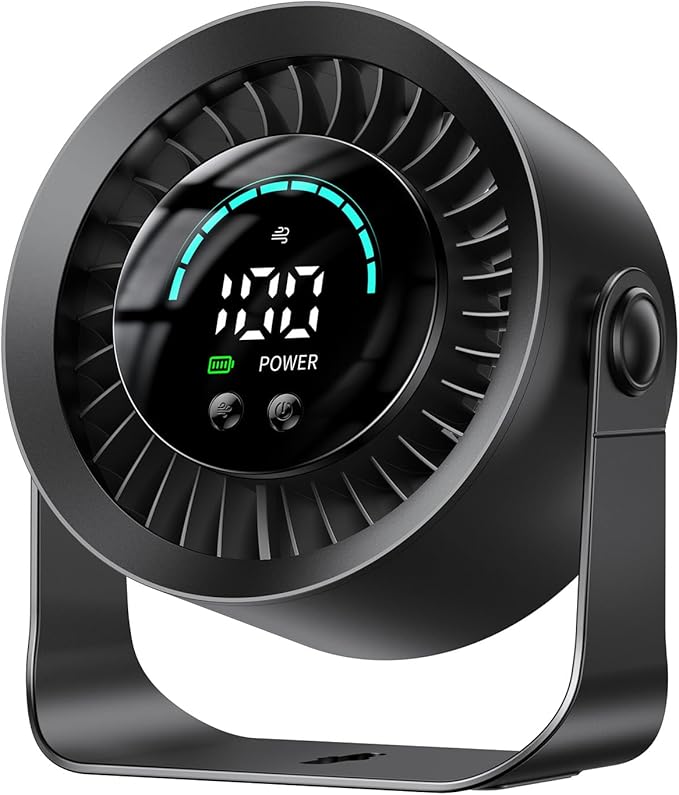 DIGIX Rechargeable USB Desk Fan for Bedroom, 100 Speeds, 360° Rotation, Wall Mounted Design Small Portable Table Fan with LED Display, Quiet Personal Desktop Cooling Fans for Home Office (Black)