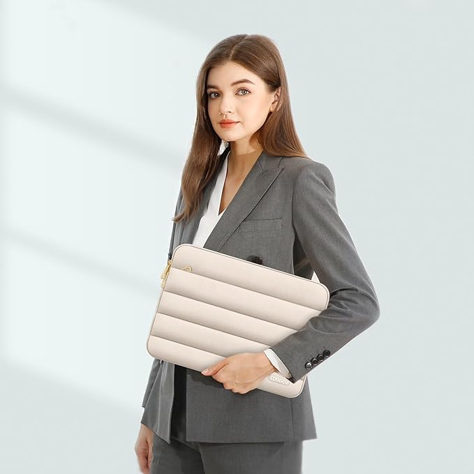 MOSISO Laptop Case 17.3 inch, 17-17.3 inch Puffy Laptop Sleeve Compatible with Dell XPS/HP Pavilion/Ideapad/Acer/Alienware/HP Omen Notebook Computer, Polyester Horizontal Bag with Small Case, Sand
