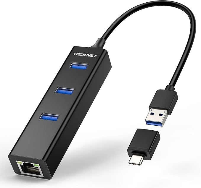 TECKNET USB C to Ethernet, Aluminum 3 Port USB 3.0 Hub with RJ45 10/100/1000 Gigabit Ethernet Adapter Converter LAN Wired Network Adapter for Laptop