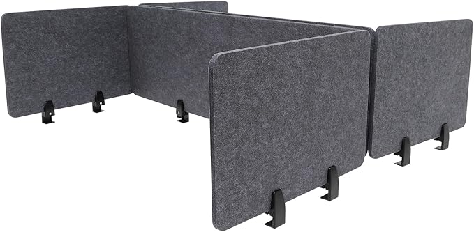 Desk Dividers, Clamp-On Mounted Acoustic Tabletop Privacy Screen - Reduce Noise & Visual Distraction, Polyester Fiber Office Cubicle Public Place Partition, 2x47.25" & 4x23.6" Panels, Anthracite Grey
