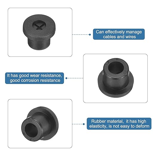uxcell 6 Pcs Cable Cord Grommet, 3/8 Inch (10mm) Desk Grommet Flexible Rubber Grommets Wire Hole Cover Pass Through for Office Computer Desk Wire Organizer, Black