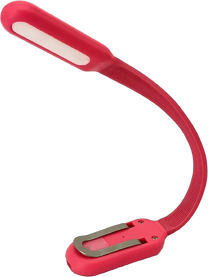 Rechargeable Book Light for Reading in Bed, 4 Color Temperatures Eye-Caring LED, Portable Clip On Reading Light with Magnetic Base, Hands-Free for Travel, Night Reading (red)