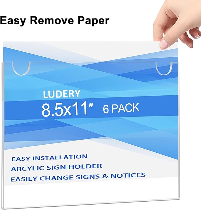 Acrylic Sign Holder 11x8.5 Horizontal, Wall Mount Document Holder, Clear Plastic Picture Frame with Tape Adhesive and Screws for Office, Home, Store, Restaurant - 20 Pack