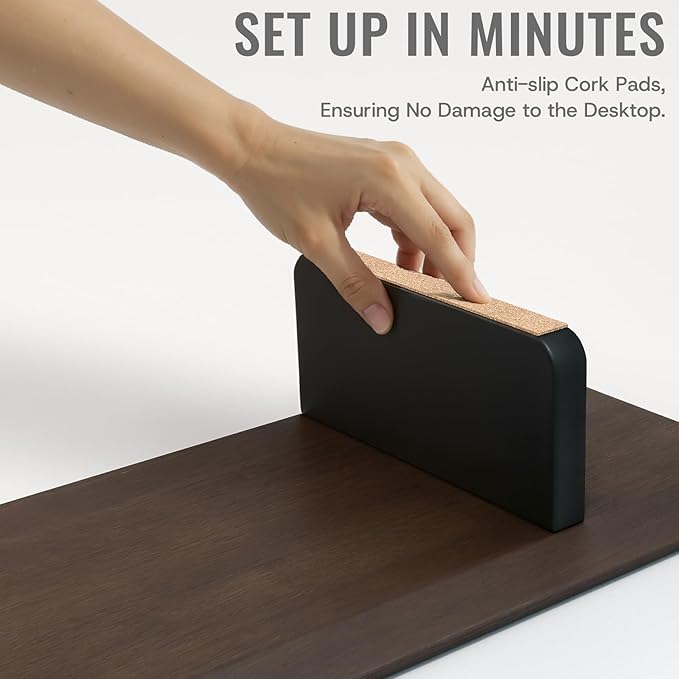 EXPERLAM Solid Wood Dual Monitor Stand,Holds 2 Screens Up to 27inch,Desktop Organizer,43inch Desk Shelf,Desk Riser for TV Laptop Printer Office Accessories,Rubberwood