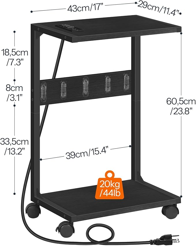 HOOBRO Computer Tower Stand, PC Stand with Charging Station, 2-Tier Under Desk CPU Holder with Lockable Wheels, PC Floor Cart Fits Most Computer Towers, for Home Office, Black BB01UCJ01G1