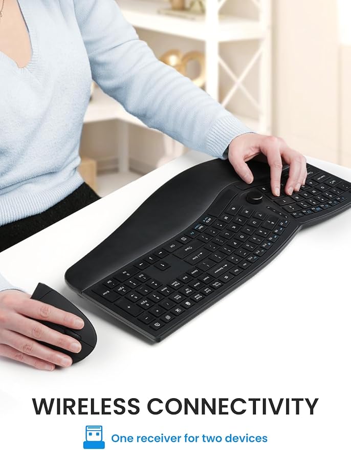 Perixx Periduo-614US, Wireless Quiet Ergonomic Keyboard and Vertical Mouse Combo - Adjustable Palm Rest - Laptop X Type Scissor Keys - Rechargeable Feature - US English