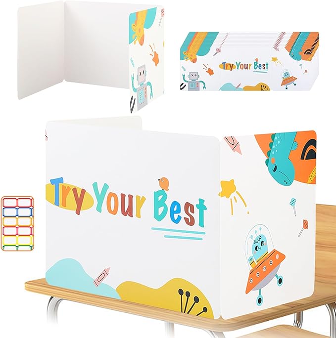 Privacy Boards for Student, 12 Pcs Desk Dividers for Students, Cardboard Privacy Folders, Privacy Shield Folder Boards, Classroom Divider Shield for School Teachers Home (Try Your Best)