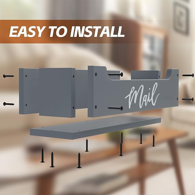 White Wooden Mail Organizer Countertop (Grey + White)