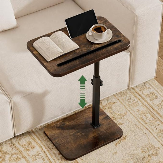 360° Swivel Sofa Side Table for Couch - Set of 2 - Adjustable Height Laptop Table for Work, TV Trays Table for Snacks Reading fits Bed Chair with Phone & Tablet Slot