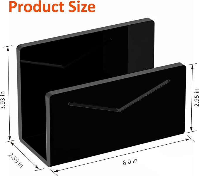 FUCDTEFC Acrylic Mail Holder, Black Acrylic File Letter Organizer, Vertical Envelope Mail Holder for Desk, Lightweight Countertop Bill Holding Sorter Letter Invoice Stand for Home Office School