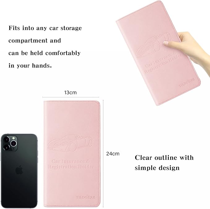 TILDOSAC 2Pack Leather Car Registration and Insurance Card Holder, Car Document Holder for Cards License with Magnetic Shut (Pink+Black)