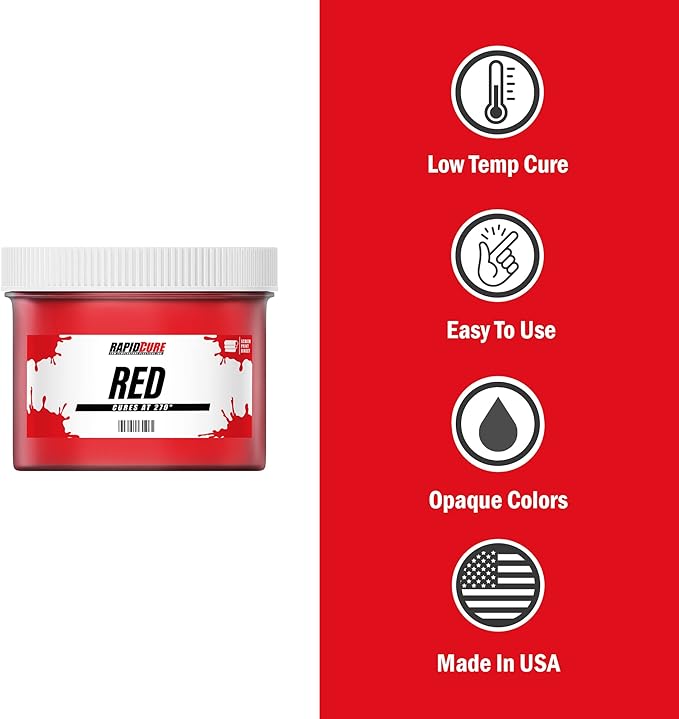 Rapid Cure® Screen Printing Ink Red (Pint - 16oz.) - Plastisol Ink for Screen Printing, Fast Curing Fabric Paint - Screen Print Direct®, USA Made