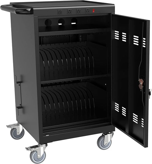36 Device Charging Cart, Laptop and Tablet Storage Cart, Holds Up to 16.3" with Cord Management, Front and Rear Door Locks, Classroom or Office Charging Cabinet.Black with 4 Position Power Strip