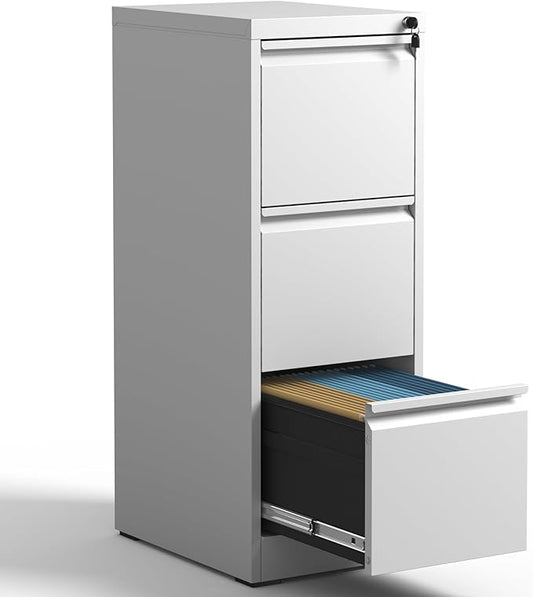 IKIMI 3 Drawer File Cabinet with Lock,Metal Filing Cabinets for Home Office,Steel Vertical File Cabinet,Heavy Duty Metal Storage Cabinet for A4/Letter/Legal Size Files,Assembly Required