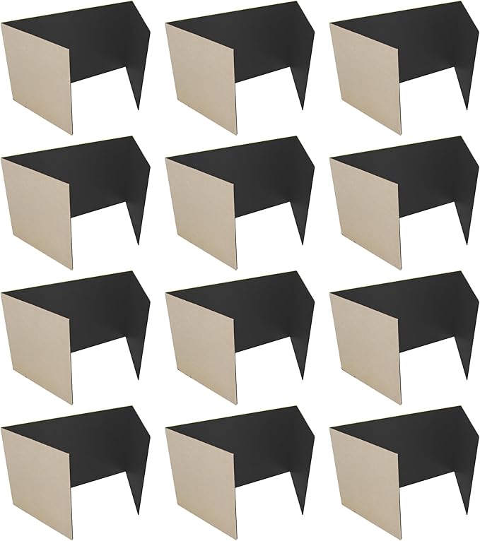 Flipside Products 12 Pack Black Study Carrel, 12”x48” Privacy Boards, Student Privacy and Focus Booth for The Classroom, Desk Divider Cubby for Tests, Made in USA