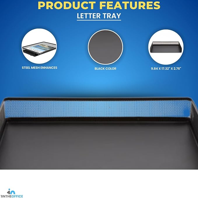 1InTheOffice Desk Trays Stackable Legal Tray, Black Wire Mesh Side-Load Paper Tray Organizer, (2 Pack)