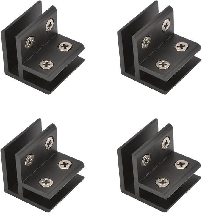 INCREWAY 4 Pcs Adjustable 90 Degrees Glass Clips Aluminum Alloy Shelf Support Bracket, Glass Holder Connector for 5-8mm Thick, Black