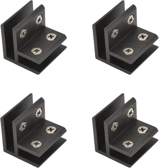 INCREWAY 4 Pcs Adjustable 90 Degrees Glass Clips Aluminum Alloy Shelf Support Bracket, Glass Holder Connector for 5-8mm Thick, Black