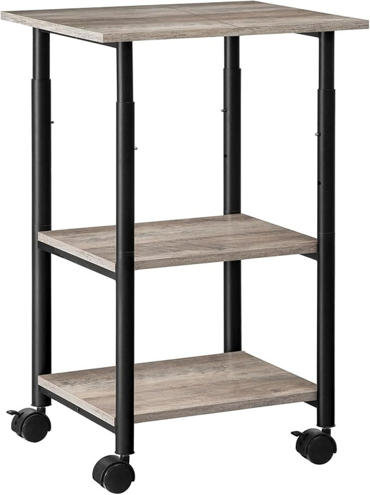 HOOBRO Printer Stand, 3-Tier Industrial Under Desk Printer Cart with Shelf, Mobile Heavy Duty Storage Rack on Wheels for Home, Office, Grey and Black BG03PS01G1