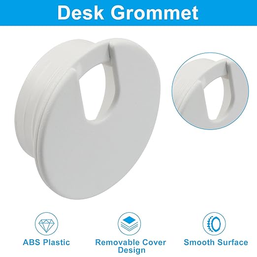 Piutouyar 4 Pcs 1-3/8 Inch White Desk Grommet, Plastic Cable Hole Cover Desk Wire Cord Organizer for Office Equipment, Computer Table