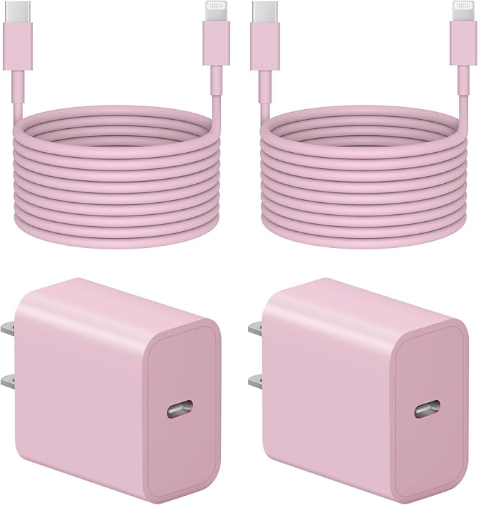 10 Ft iPhone Fast Charger, 2-Pack 20W Super Fast Charger with Long Fast Charging Cable for iPhone 14/13/12/11 Pro Max,14 Plus,Mini,Pro/XS/SE/XR/iPad - Pink