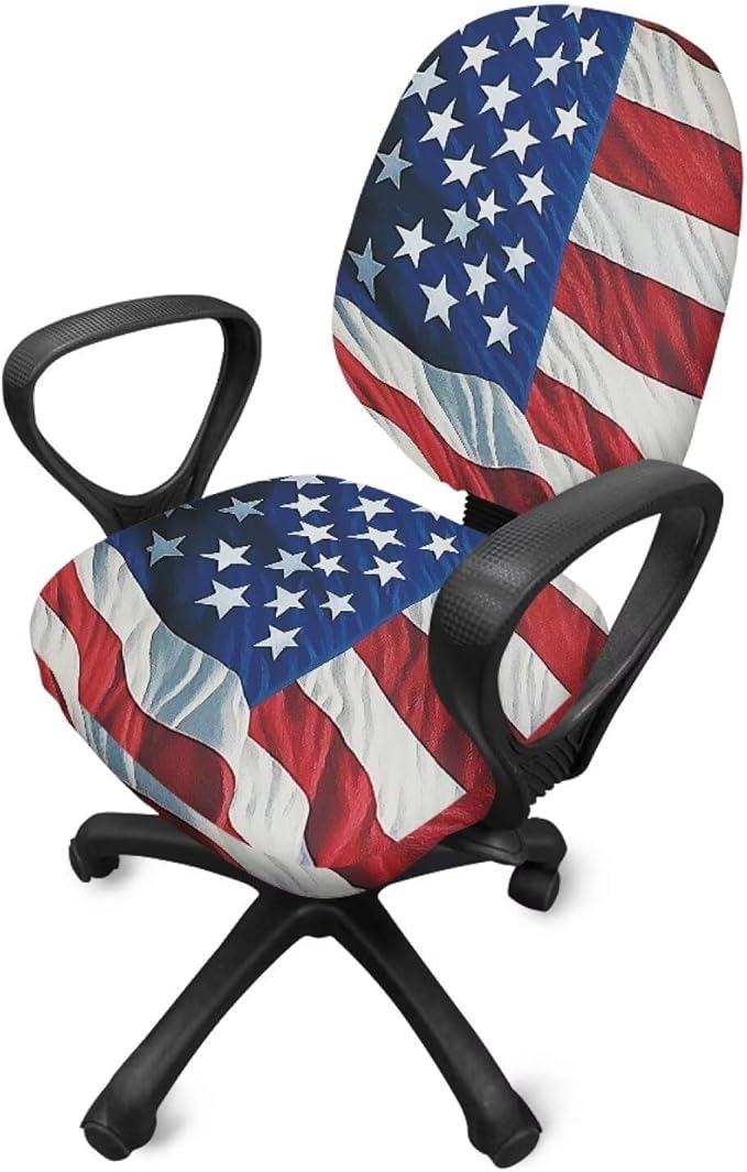GLENLCWE Computer Office Chair Cover Protective American Flag Standard Size Easy to Install Seat Cushion Split Protectors Stretch Patriotic Decoration
