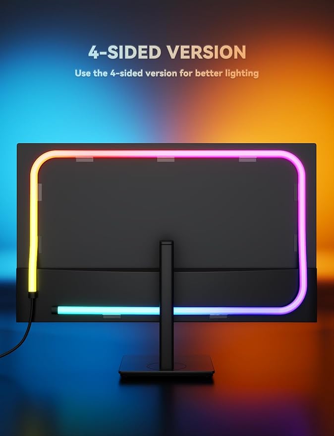 Soleil X6 LED Monitor Backlight for PC & Mac, Strip Light Sync to 24″-34″ Screens, Ambient Lighting for Games/Movies/Music, Dual USB Ports, Software Control (4-Sides for 32″ Monitors)