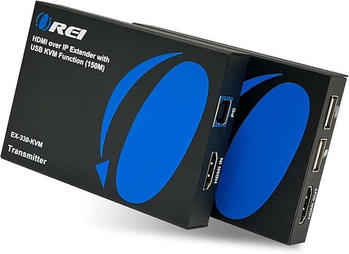 OREI KVM Over IP HDMI Extender Over LAN, Single CAT5e/CAT6A/CAT7 Cable Output1080p PC Control - Up to 492 Ft - Remote Keyboard Mouse USB Control - Over Home Network