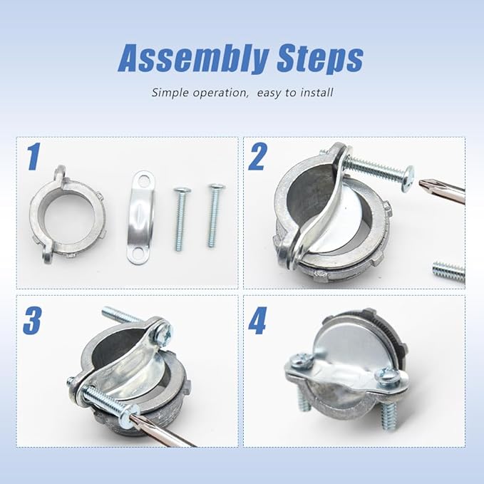 MAKERELE 32-Piece Assortment Kit of Clamp Type Cable Connectors - 1/2 Inch, 3/8 Inch,3/4 Inch, 1 Inch - UL Listed - Durable Zinc Alloy for Metallic Conduit and, NM and SE Cable