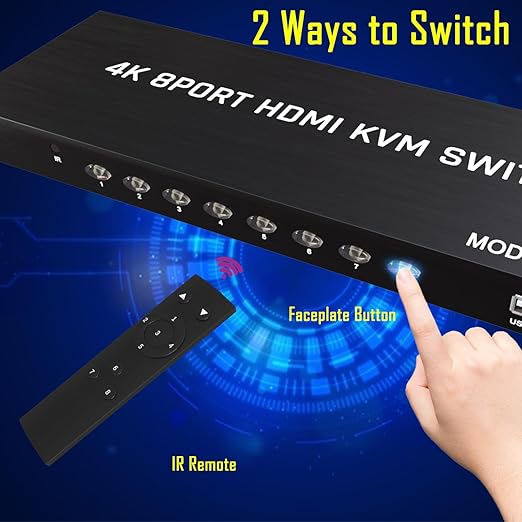 KVM Switch HDMI 8 Port - HDMI Switch with Remote- USB Switch Selector for 8 Computers Share Keyboard Mouse Printer,Flash Drive,HD Monitor, Support 4K@60Hz, 8 KVM Cables 1 Remote Included