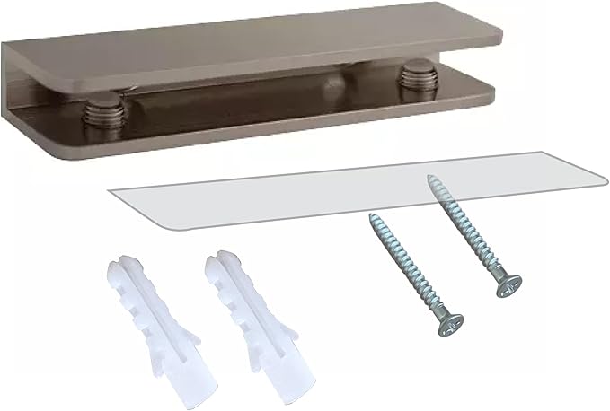 Dulles Glass Floating Shelf Brackets, Rectangular Clamps Heavy Duty, Brushed Nickel, for Glass, Wood, Acrylic Wall Mounted Shelf Support. 1 Piece