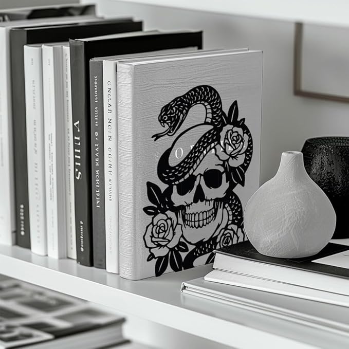 Peacoblue Metal Bookends for Shelves, Modern Decorative Heavy Duty Study Book Support Stoppers for Office, Desk, Shelf, Room 5.3"x4.3"x6.7" Cast Iron Simple Tall Bookends, 1 Pair (Skulls and Snakes)
