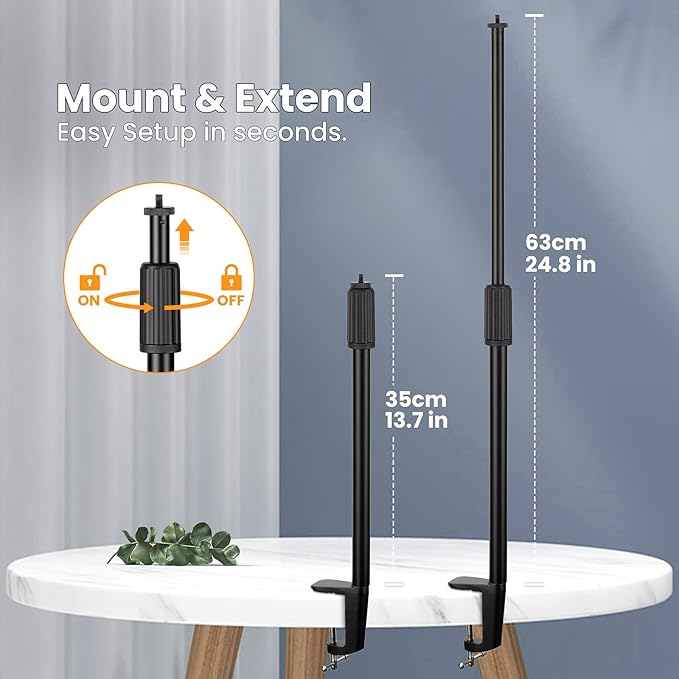 TARION Desktop Light Stand Mount - Adjustable 14 to 25 inch Height - Heavy Duty C Clamp Tabletop Monopod - 1/4 3/8 Screw Adapter for Ring Light Webcam Streaming